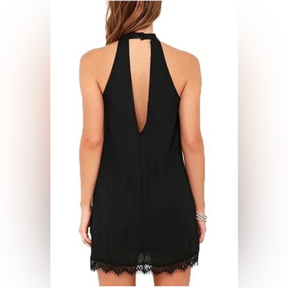 Lulus Small Black Slip Dress Lace Hem Halter Neck Romantic Coquette - Picture 3 of 8